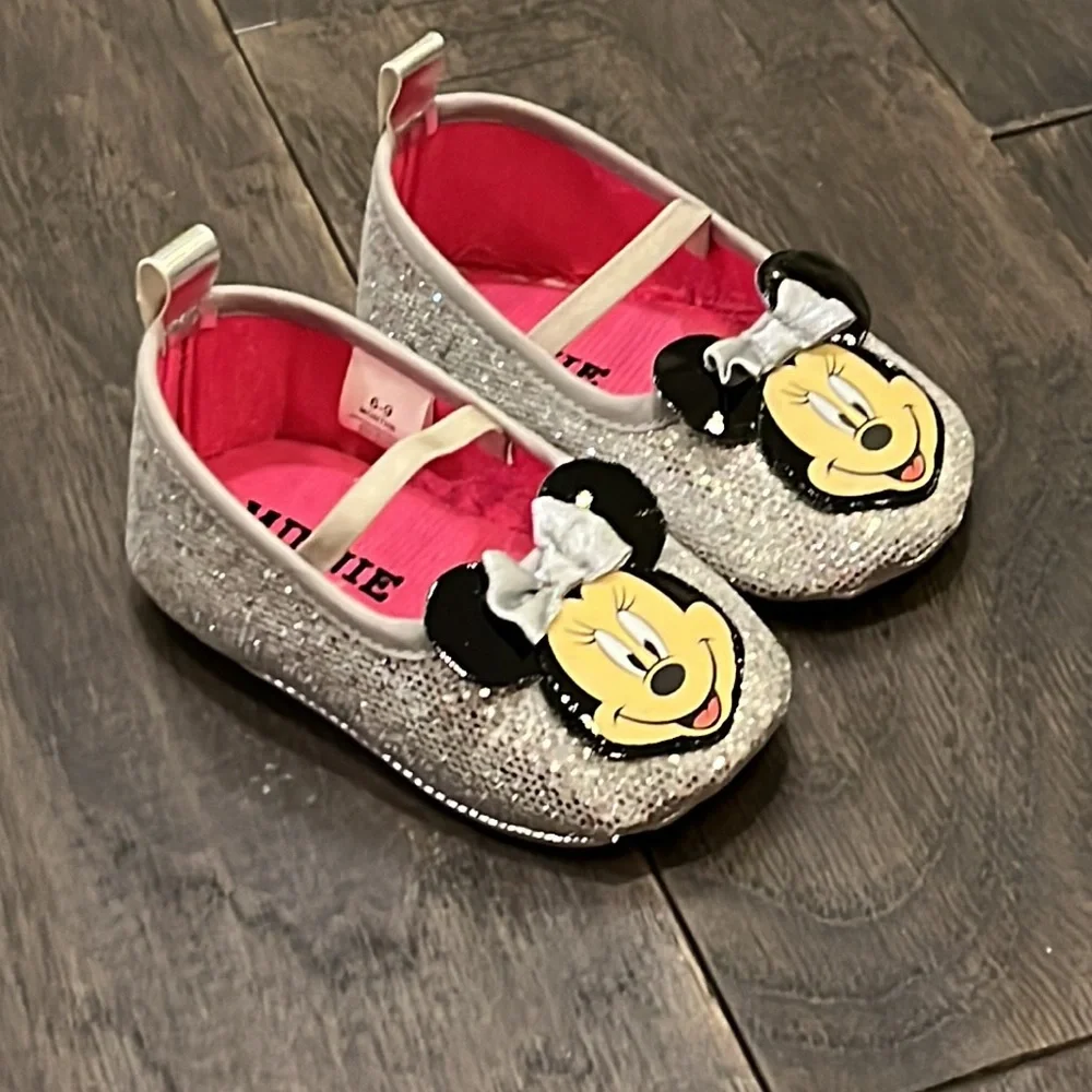 Disney Minnie Mouse maryjane Mary Jane Crib Shoes silver Baby Infant Girl 6-9 mo